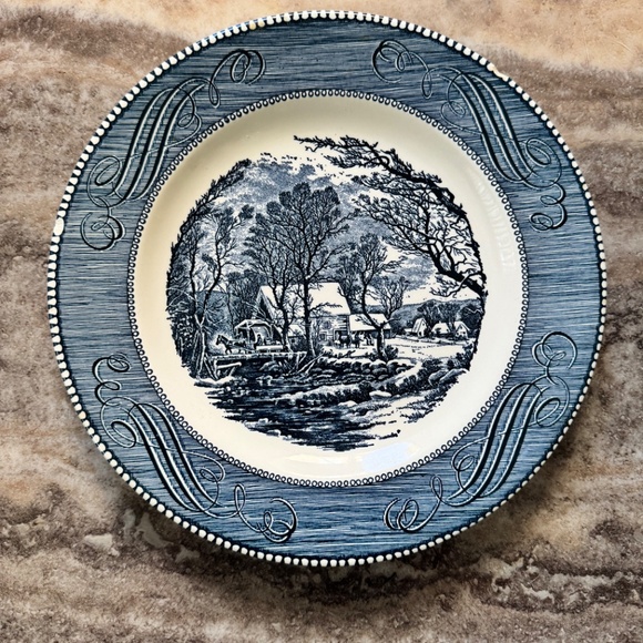Vintage Set 3 Blue & White Plates. Currier & Ives. Enoch Wedgwood. Blue Bonnet - Picture 4 of 8